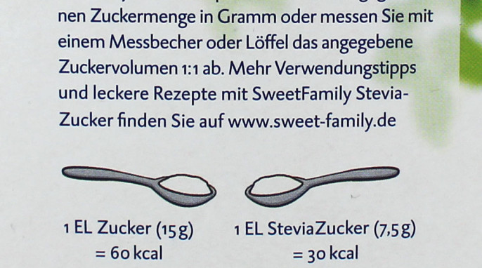 Dosierungsangabe, Sweet Family SteviaZucker