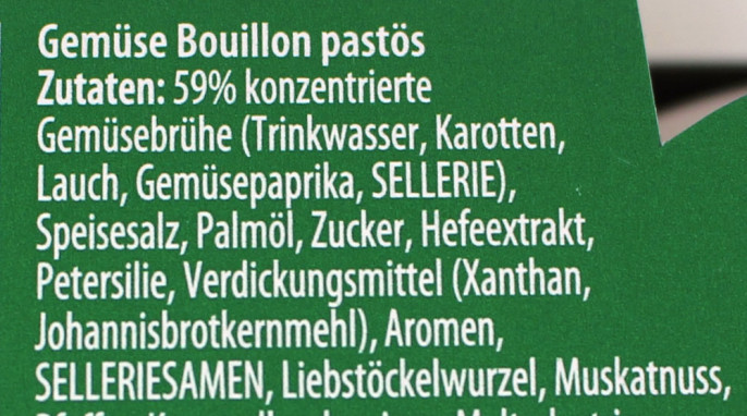 Zutaten, Knorr Bouillon Pur, Beispiel Sorte Gemüse