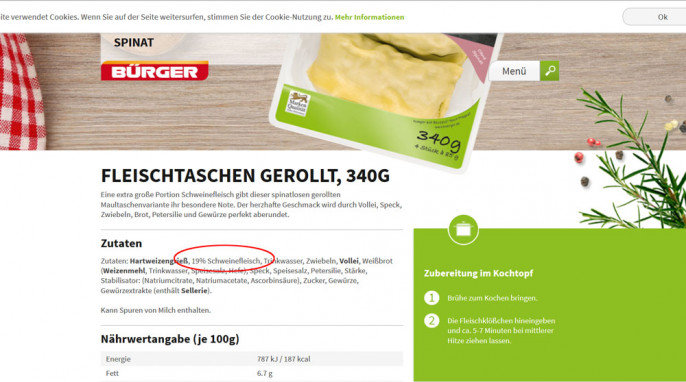 Bürger Fleischtaschen gerollt, Screenshot vom 31.03.2017