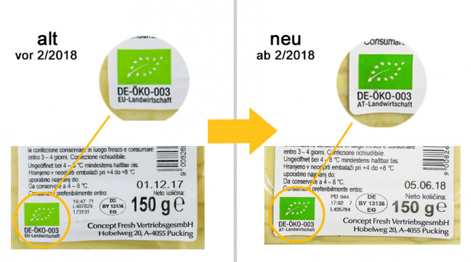 alt: Rückseite, Bio-Edamer Käse in Scheiben geschnitten, vor 2/2018; neu: ab 2/2018