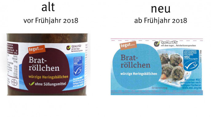 alt: tegut Bratröllchen würzige Heringsbällchen, bis 2017; neu: ab 2018, Herstellerfoto 