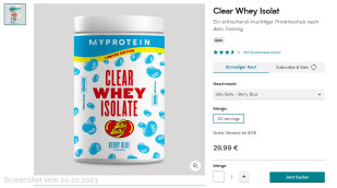 MyProtein Clear Whey Isolate, myprotein.com, 20.07.2023