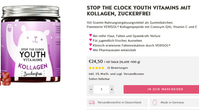 Angebot, Stop The Clock Youth Vitamins mit Kollagen zuckerfrei, bears-with-benefits.com, 13.11.2020