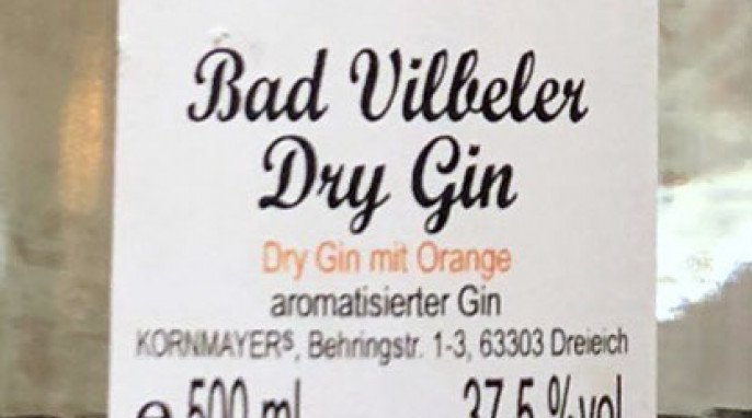 Rückseite, Kornmayers Bad Vilbeler Dry Gin