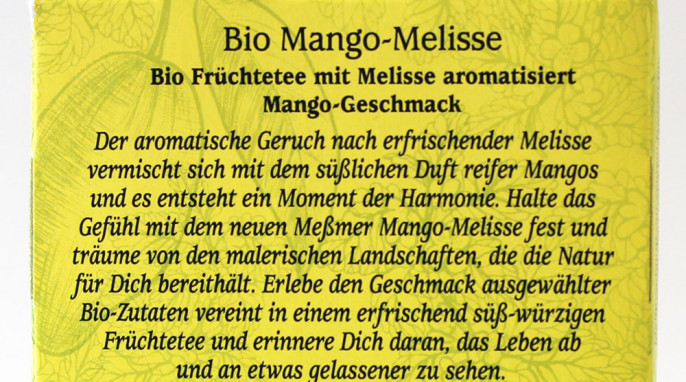 Beschreibung, Meßmer Bio Mango Melisse