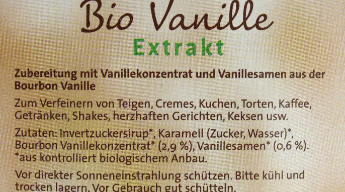 Zutaten + Bezeichnung, GutBio Bio Vanille Extrakt