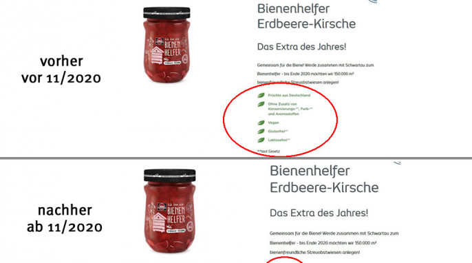 alt: Schwartau Bienenhelfer Erdbeere-Kirsche, schwartau.de, 13.05.2020; neu: 10.11.2020
