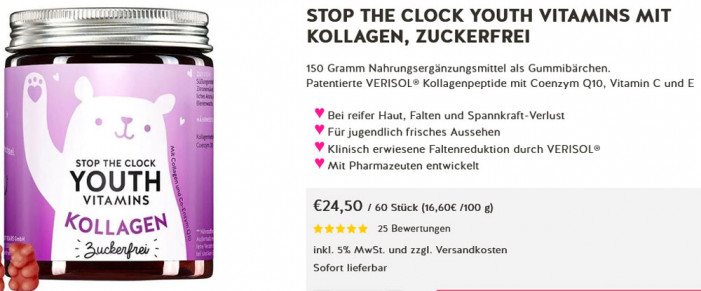 Angebot, Stop The Clock Youth Vitamins mit Kollagen zuckerfrei, bears-with-benefits.com, 13.11.2020