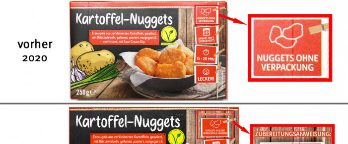 alt: Vefo Nuggets, Beispiel Sorte Kartoffel-Nuggets, vor 2021; neu: ab 2021