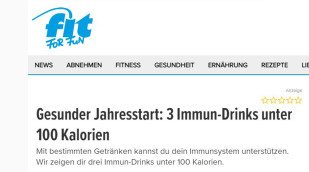 Werbung für Immundrinks, Gesunder Jahresstart: 3 Immun-Drinks unter 100 Kalorien, fitforfun.de/shopping, 23.02.2023 